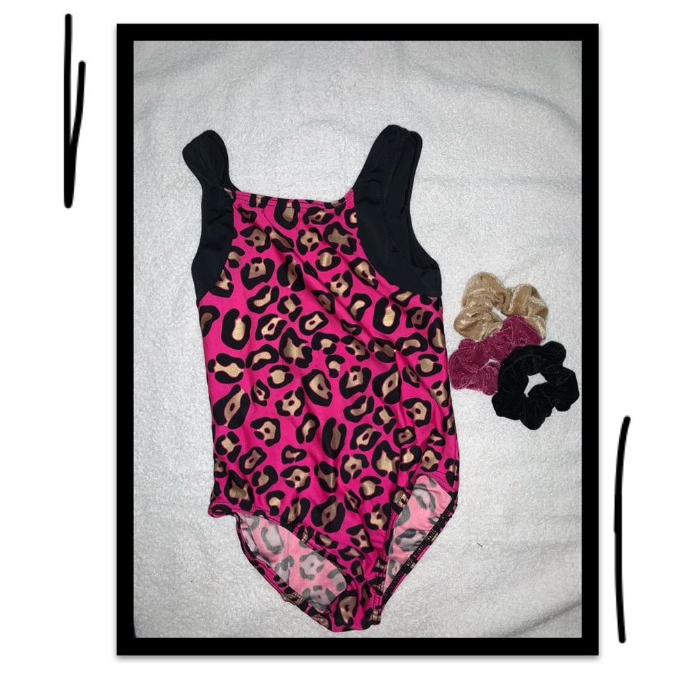 Pink and Gold Leopard Print Kids Leotard -Girls M